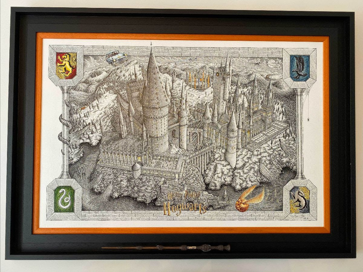 Hogwarts pen and ink map artwork
